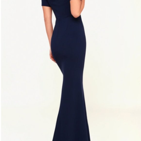 Navy Blue Off-the-Shoulder Maxi Dress - Picture 4 of 10